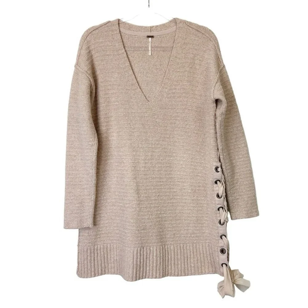 Free People Lace Up Sweater Womens Size‎ Small Rose Pink Tunic